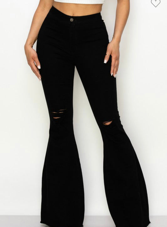 High waisted stretchy black bell bottoms
