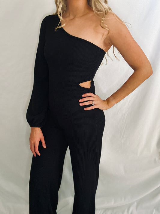 Black jumpsuit with side cutouts